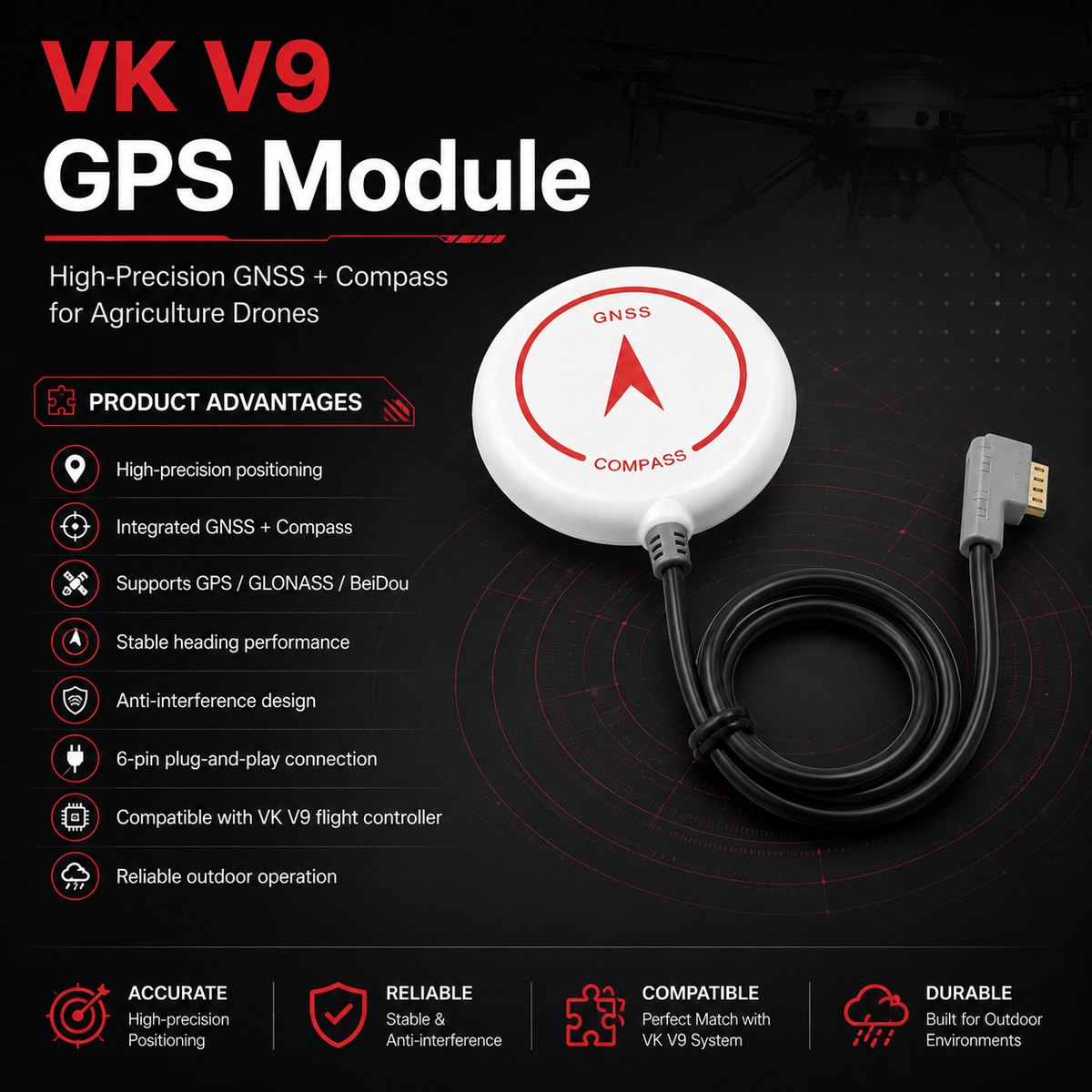 VK V9-AG GPS & Compass Module for Agriculture Drones