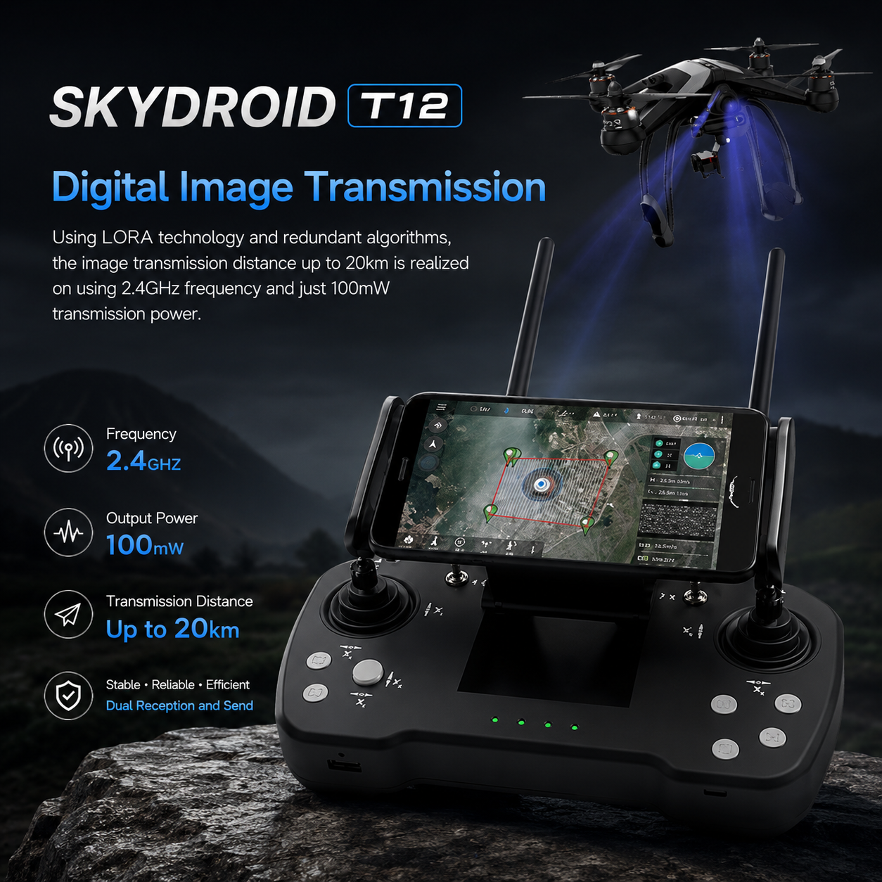 Skydroid T12 12-Channel Remote Controller with R12 Receiver Combo