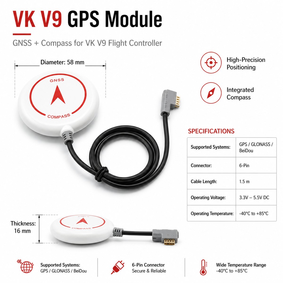 VK V9-AG GPS & Compass Module for Agriculture Drones